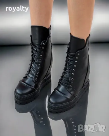 Боти на платформа - черна кожа, снимка 3 - Дамски боти - 49924306