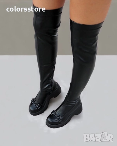 Чизми на платформа - черна кожа с черно ходило - GH80 