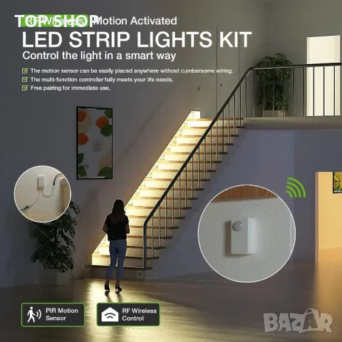 RAYZEEK 6 м LED лентови светлини, безжичен сензор за движение, снимка 4 - Лед осветление - 49970021