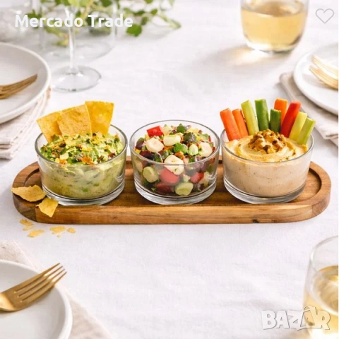 Поставка за ордьоври Mercado Trade, Дърво, 3 купички , снимка 3 - Прибори за хранене, готвене и сервиране - 53456640