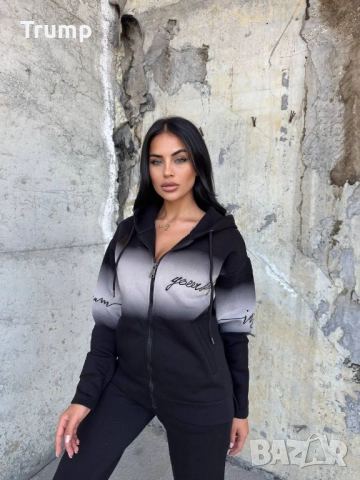 Красив ватиран спортен дамски комплект в черно
