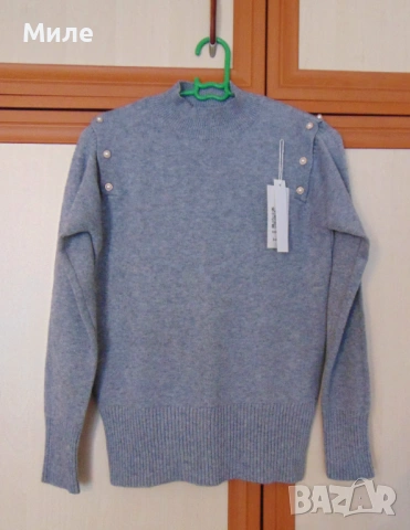 Нова Дамска Блуза Състав Памук Кашмир Ангора Сива, снимка 5 - Блузи с дълъг ръкав и пуловери - 53701753