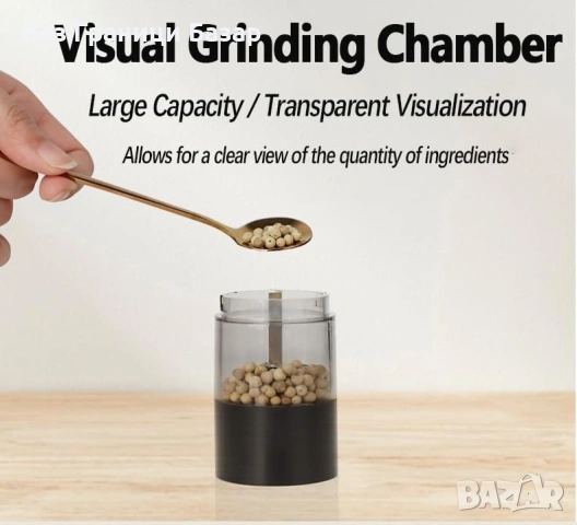 Нова Електрическа мелничка за подправки с капаче против прах USB с регулируемо смилане сол пипер, снимка 3 - Прибори за хранене, готвене и сервиране - 54077155