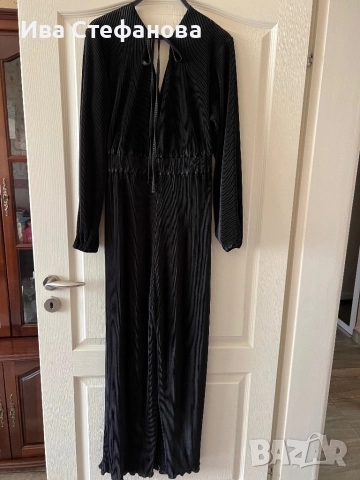 Нов черен дълъг елегантен еластичен гащеризон рипс рипсен универсален овърсайз модел широка кройка 