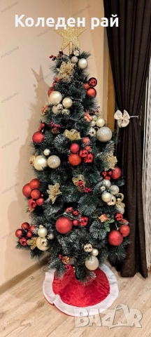 Зелена елха с бели крайчета шишарки метална стойка, снимка 2 - Декорация за дома - 52344542