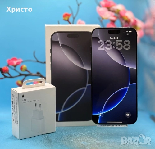 ПЕРФЕКТЕН!!! Apple iPhone 16 Pro Max, 256GB, 5G, Black Titanium + подарък оригинален адаптер, снимка 3 - Apple iPhone - 53710892