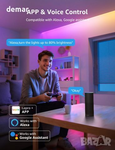 Lepro S1 Smart LED лента, 5M 150LEDs Работи с Alexa, Google Assitant, Bluetooth и WiFi App Control, снимка 3 - Лед осветление - 45342520