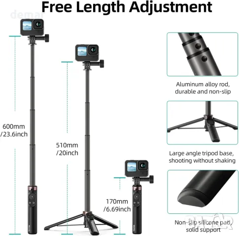 AuyKoo селфи стик-статив с безжично Bluetooth дистанционно управление, снимка 3 - Селфи стикове, аксесоари - 49809066