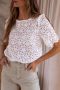 Дамска блуза в бяло с къс ръкав и флорален мотив, снимка 1 - Други - 45418224