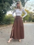 Нова дамска дълга кафява пола с две цепки и пакпи XS, S, M, снимка 1