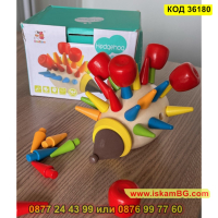 "Таралеж с ябълки" играчка за сортиране изработена от дърво - КОД 36180, снимка 8 - Образователни игри - 45056566