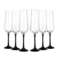 Комплект от 6 чаши за шампанско кристалекс BOHEMIA с черно столче, снимка 1 - Чаши - 45843249