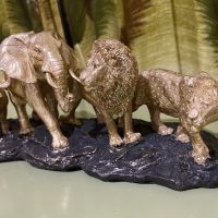 Декорация,статуя големите 5 животни на Африка в цвят злато, снимка 4 - Статуетки - 45354044