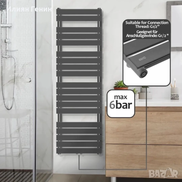Вертикален радиатор за баня Aquamarin , 1800 x 600 мм, антрацит , снимка 1