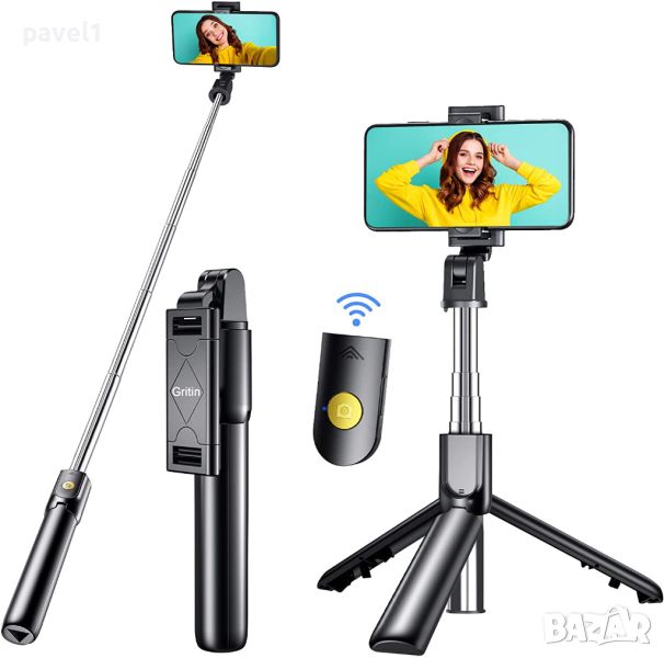 Селфи стик Gritin Selfie Stick, 4 в 1, Bluetooth управление и Tripod Трипод, дистанционно , снимка 1