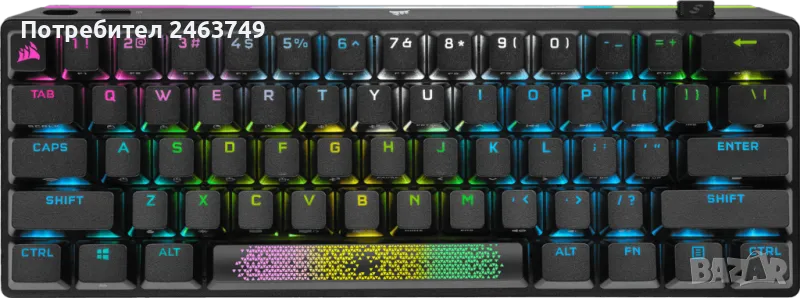 Клавиатура Corsair K70 Pro Mini Wireless 60%, Cherry MX Red, Qwerty US, Черен, снимка 1