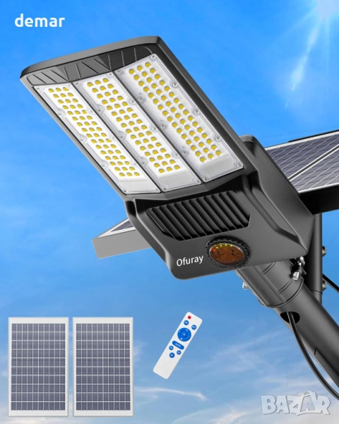 Ofuray Of-10000W соларна улична лампа с дистанционно, 6500К, IP67, снимка 1