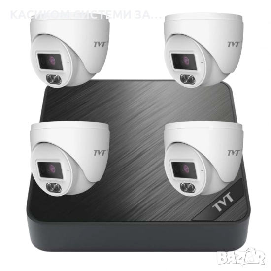 IP КИТ за видеонаблюдение TVT комплект 4 куполни IP камери и NVR, снимка 1