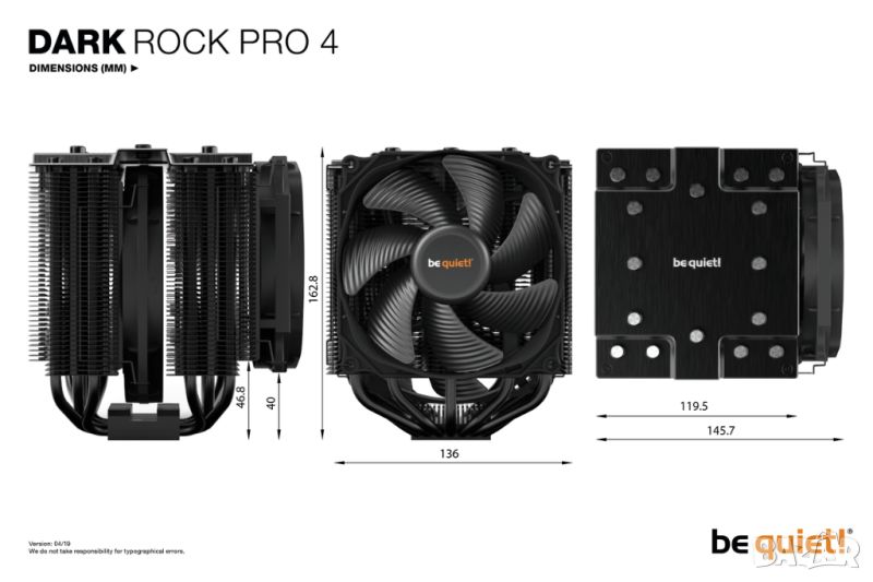 Be Quiet DARK ROCK PRO 4 - охлаждане за процесор, 250W TDP., снимка 1