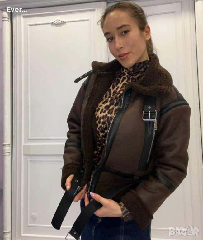 Дамско зимно яке в цвят шоколад с безплатна доставка, снимка 1