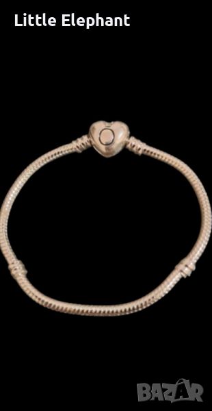 Сребърна гривна Пандора,змийска плетка със закопчалка сърце,17-18 см/нова, снимка 1