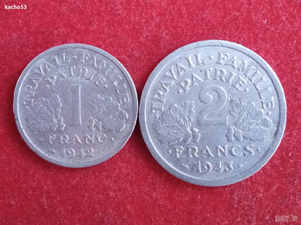 1,2 франка 1942,1943 г. Германска окупация. Франция, снимка 1