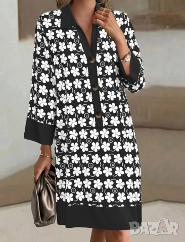 Черна рокля на бели цветя