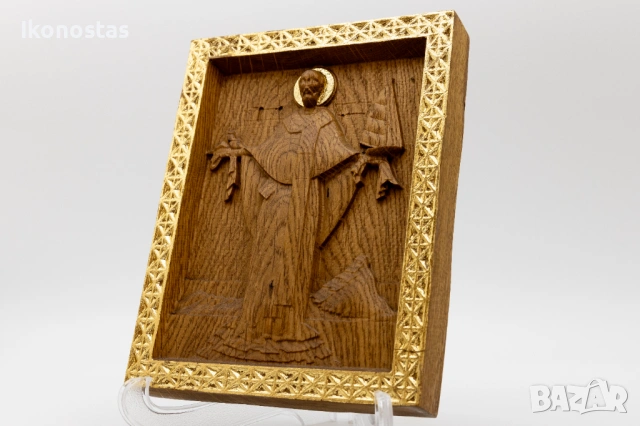 Релефна икона на Свети Николай Чудотворец с кораб – позлатена, снимка 3 - Икони - 53223875