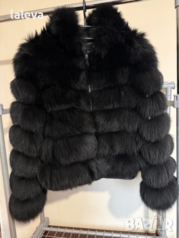 Черно палто от лисица, снимка 2 - Палта, манта - 54088687