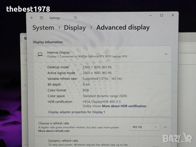 2.5k 165Hz Legion Pro 16`Ryzen 7-5800H/RTX 3070/32GB RAM/512GB SSD/RGB, снимка 9 - Лаптопи за игри - 53424804
