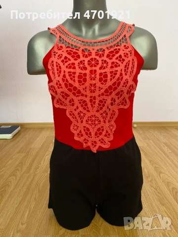 Черно-червен дамски гащеризон, снимка 4 - Гащеризони - 53136598