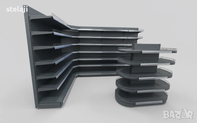 Заоблени рафтове за островен стелаж - гондола.