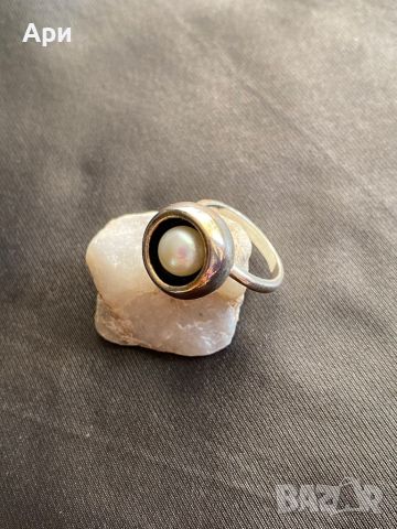 Масивен сребърен пръстен с перла, снимка 3 - Пръстени - 45494400