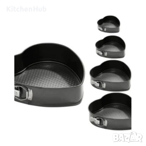 Комплект от 5 броя закопчаващи се тефлонови тави за печене - Сърце, снимка 2 - Съдове за готвене - 52122825