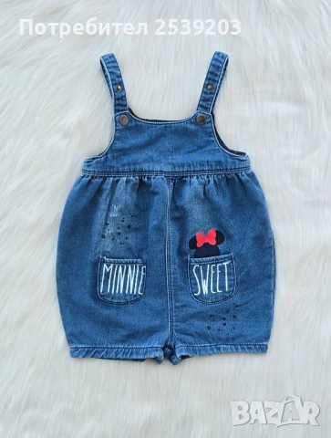 Детски дънков гащеризон Мини Маус 6-9-12месеца, снимка 2 - Бебешки гащеризони - 50815030