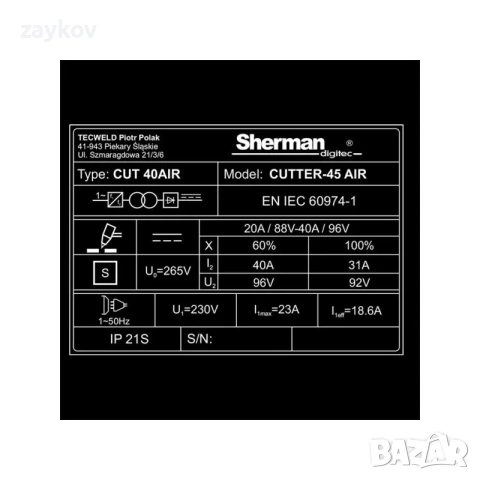 Инверторна плазма с компресор Sherman CUTTER-45 AIR гаранция, снимка 6 - Други инструменти - 54261199