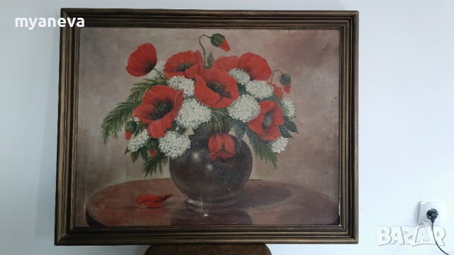 Стара картина с маслени бои върху платно в дървена рамка. , снимка 2 - Картини - 53879853