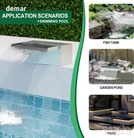 Водопад от неръждаема стомана 60 см, фонтан от неръждаема стомана с ширина 12,2 см с аксесоари, снимка 6 - Други стоки за дома - 49991615