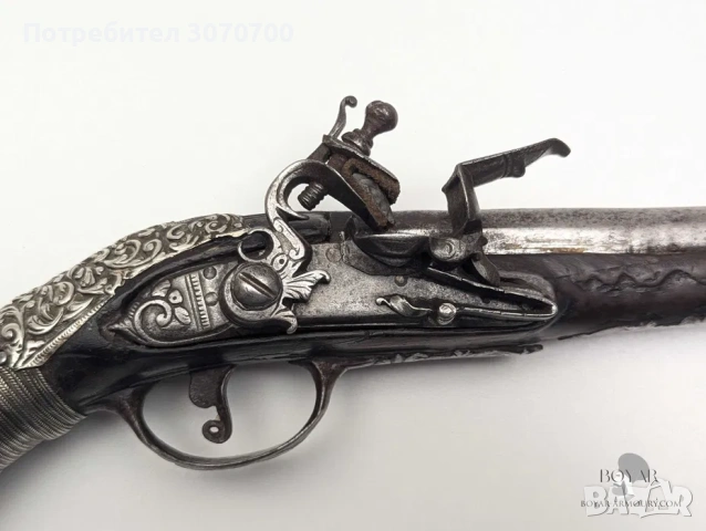 Автентичен османски сребърен кремъчен пищов, снимка 5 - Антикварни и старинни предмети - 53499904