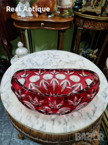 Уникална антикварна колекционерска кристална купа бомбониера Бохемия Bochemia , снимка 4 - Антикварни и старинни предмети - 50951602