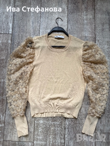 Нова бежова телесна nude елегантна блуза zara Zara Зара 5Д 3D цветя , снимка 6 - Блузи с дълъг ръкав и пуловери - 52483531