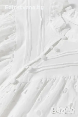 Дамска блуза в бяло с къси бухнали ръкави и бродерия, 100% памук, снимка 7 - Ризи - 50073197
