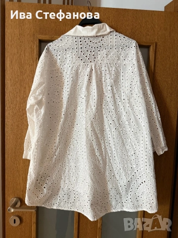 Нова универсален one size  бяла елегантна риза 100 % памук памучна рязяна дантела Италия Italy , снимка 3 - Ризи - 52841066