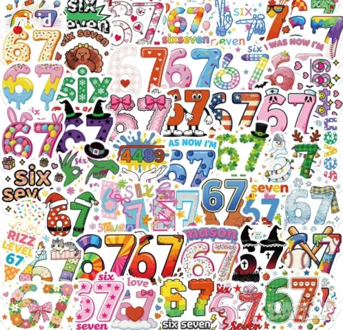 50 бр 67 six seven самозалепващи лепенки стикери украса декор картонена торта ръчна изработка