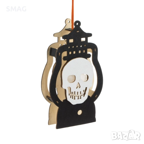 Halloween / Хелоуин дървена настолна декоративна светеща фенерка с череп, 10.5x18cm_1244370, снимка 2 - Декорация за дома - 52028435