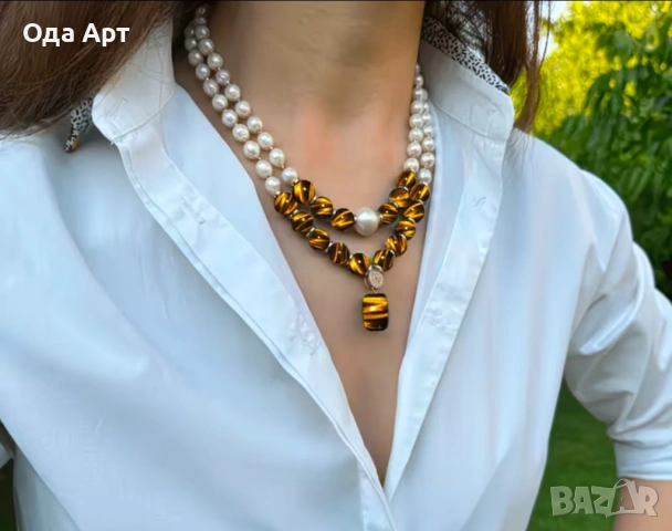  2 колиета, нови, естествен тигрово око, снимка 2 - Колиета, медальони, синджири - 54158579