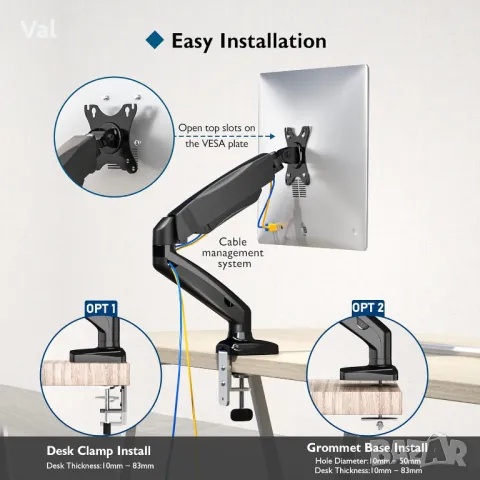 Стойка за монитор VESA Monitor Desk Mount Bontec GDM01U, снимка 7 - Други - 49771064