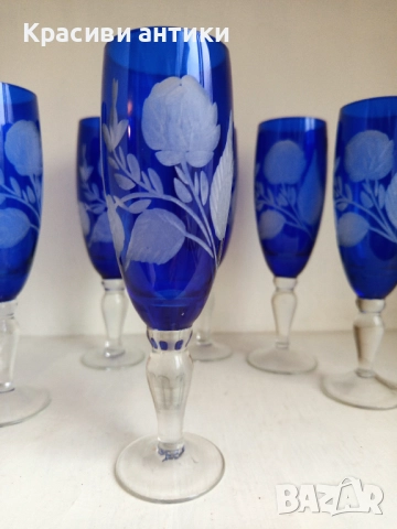 Кристални чаши Бохемия, колекционерски, високи, рьчна изработка, снимка 6 - Антикварни и старинни предмети - 52371671
