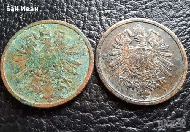 Стара монета 2 пфенига 1874 г. буква С и 1876 буква А- Германия- бронз , рядки, снимка 10 - Нумизматика и бонистика - 51140679