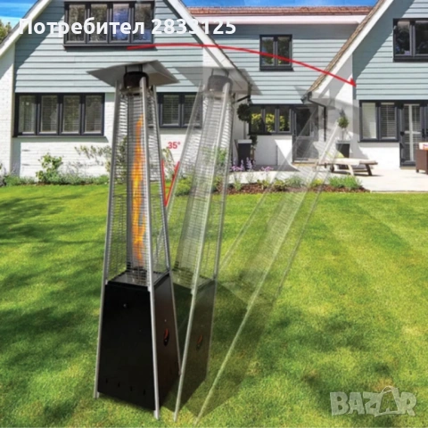 Газов отоплител-чадър 13 kW, 227 см – външен газов отоплител с калъф и защити + маймунка , готов за 